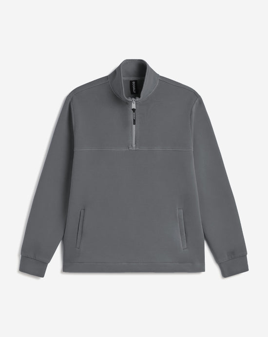 Una sudadera de Ecoalf gris de manga larga con cremallera hasta el pecho y cuello alto, con dos bolsillos delanteros, en materiales sostenibles.