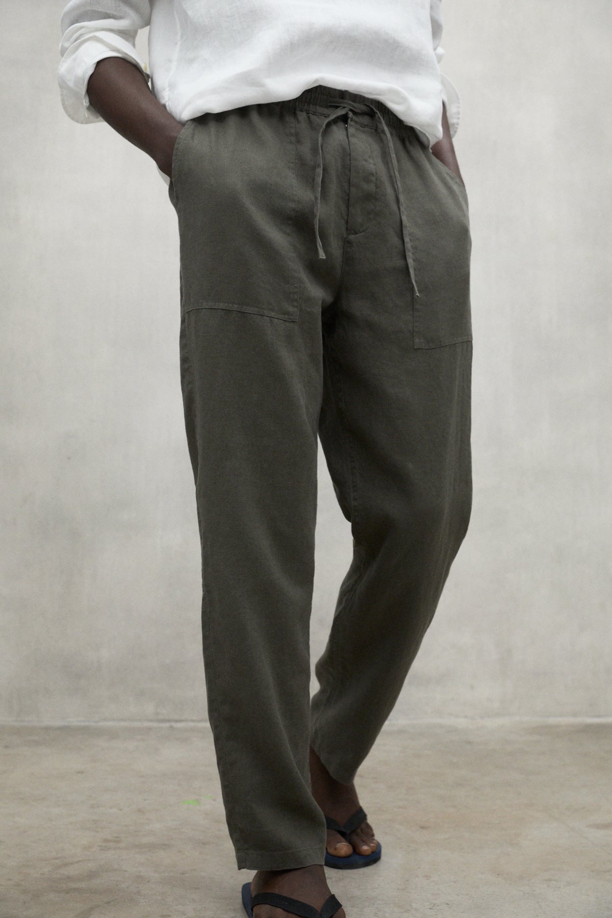 KHAKI ETHIC LINO TROUSERS