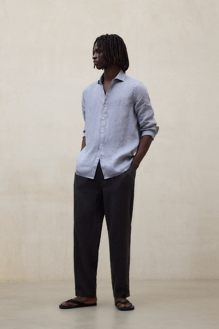 PANTALONES DE LINO ETHIWIN GRIS OSCURO