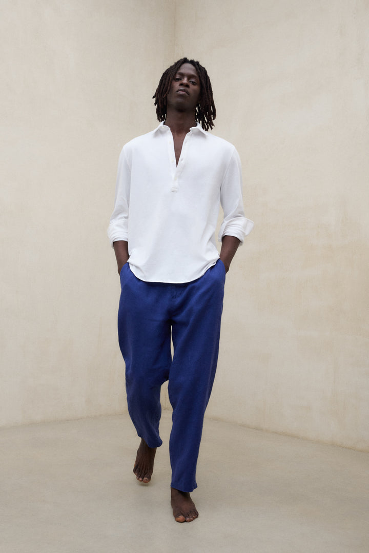 PANTALONES DE LINO ETHIWIN AZUL