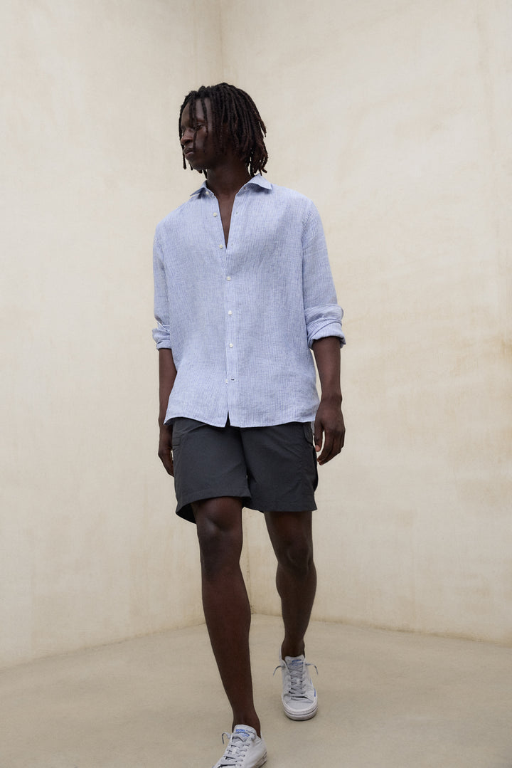 CAMISA ALFREDO DE LINO A RAYAS AZUL MARINO