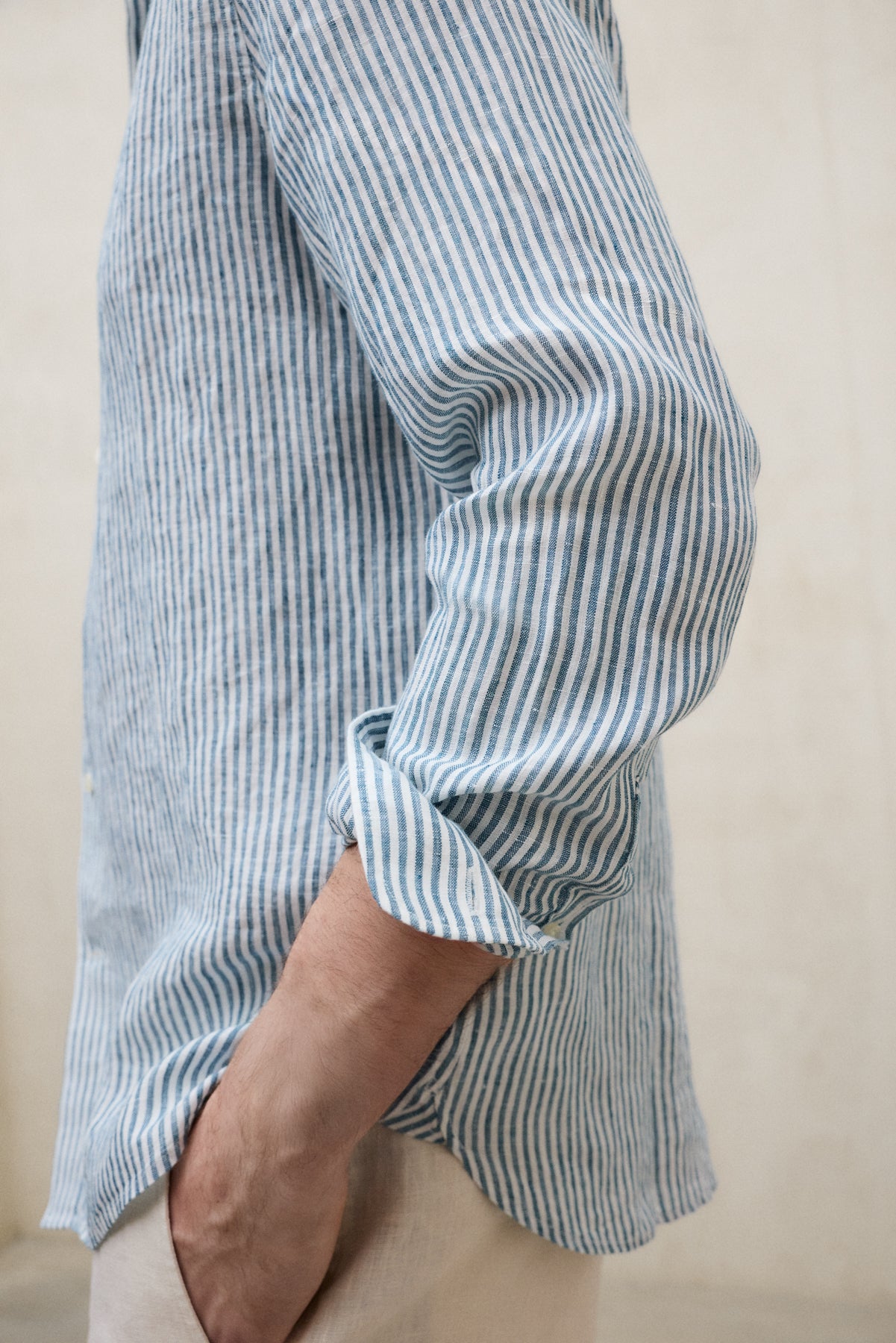 CAMICIA IN LINO ALFREDO A RIGHE VERDE