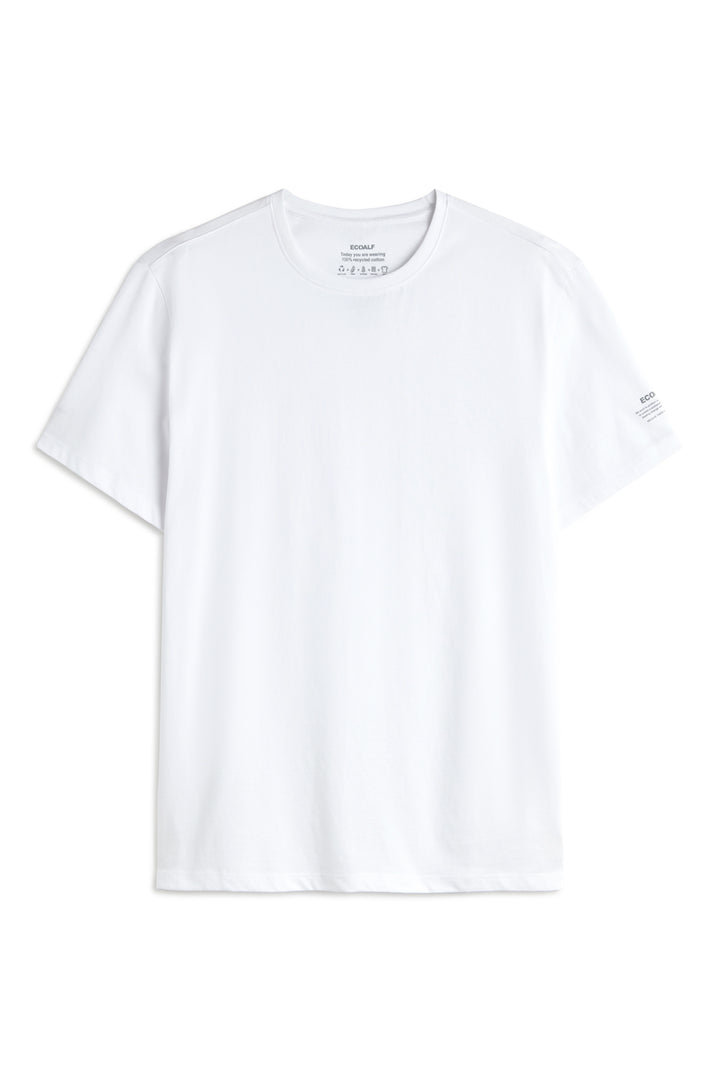 Camiseta blanca de algodón orgánico de la marca Ecoalf con el logo bordado en la manga para un estilo casual.