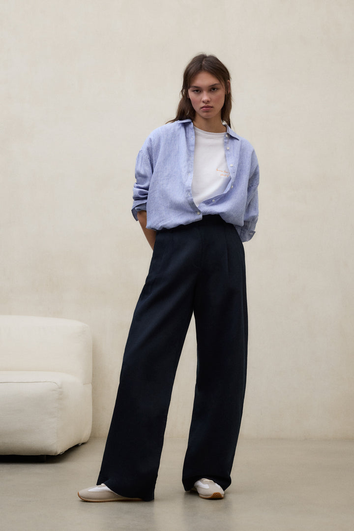 PANTALONES DE LINO MIEL AZUL MARINO