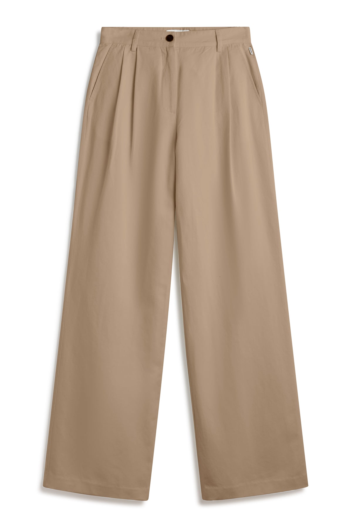 Pantalón ancho beige de la marca Ecoalf, confeccionado con fibras sostenibles y un diseño minimalista.