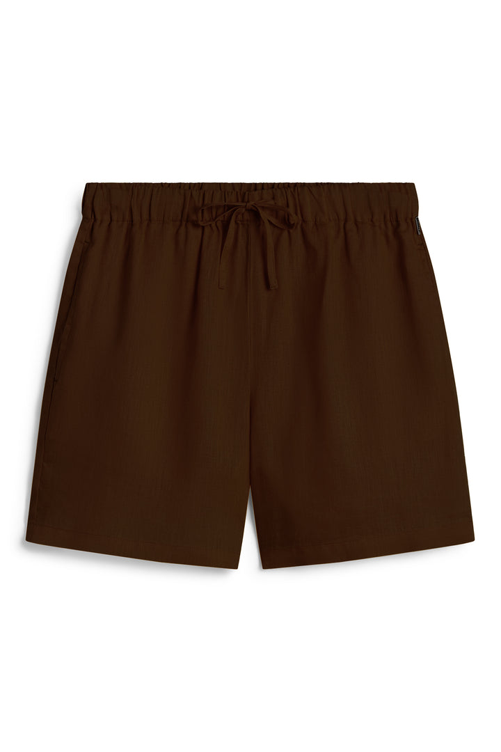 Unos shorts de Ecoalf marrones sostenibles de tela suave con cintura elástica y cordón.